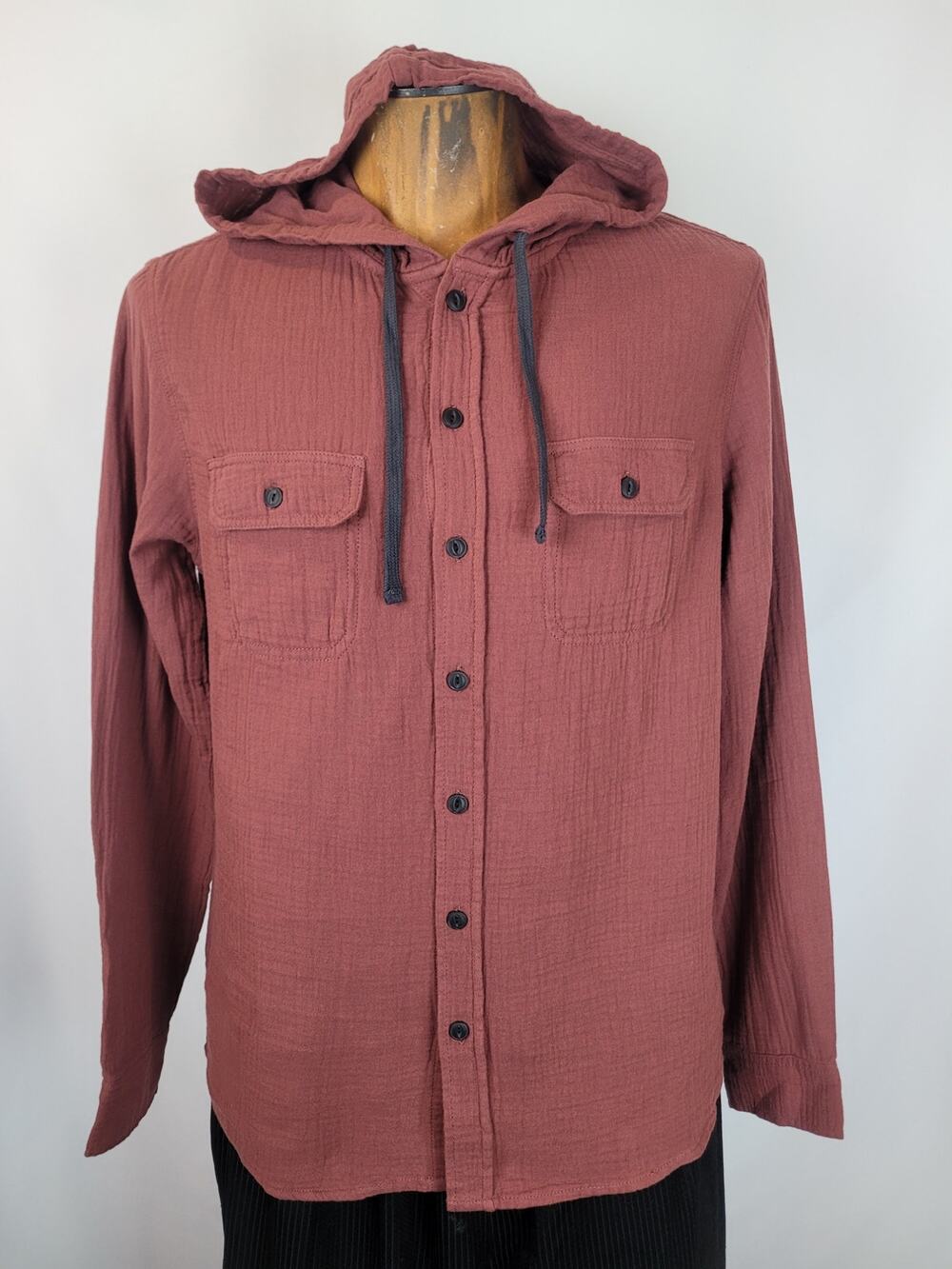 Unionbay Hughie Gauze Button Up Hoodie Men's Size Small Burrow Brown/Red
